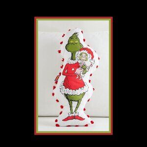 NEW RARE Pottery Barn Kids Dr. Seuss The Grinch Pom-Pom Pillow 8" w x 19" h
